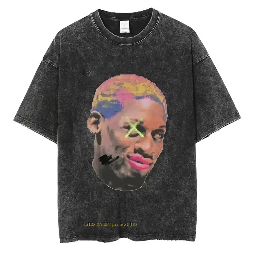 Dennis Rodman Basketball Graphic T Shirt Men's Vintage Washed Short Sleeve T-shirts Men Men Hip Hop Oversized T-Shirt Streetwear