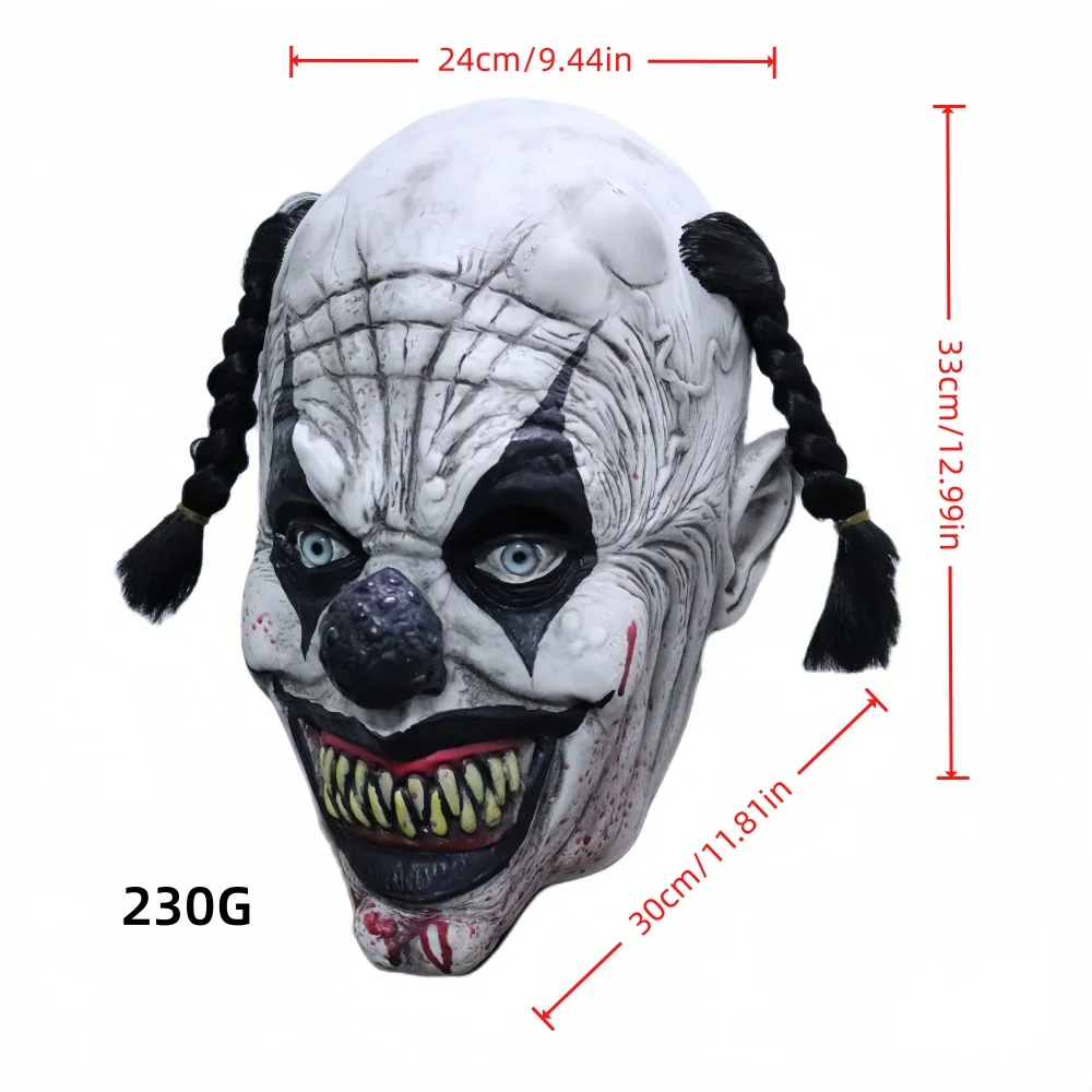 Scary Bloody Clown Mask With Black Hair Full Face Horror Evil Jester Mask for Halloween Cosplay Haunted House Costume