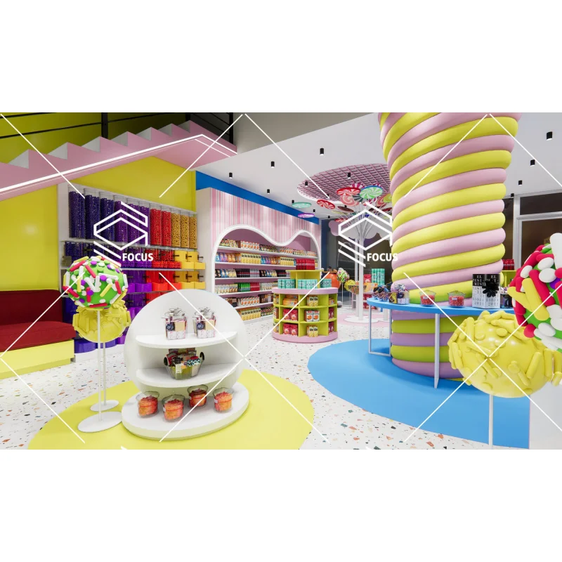 Customized-Morden Style Candy Store Display Interior Design Decorations Colorful Design Candy Kiosks Showcase Factory Price Cand