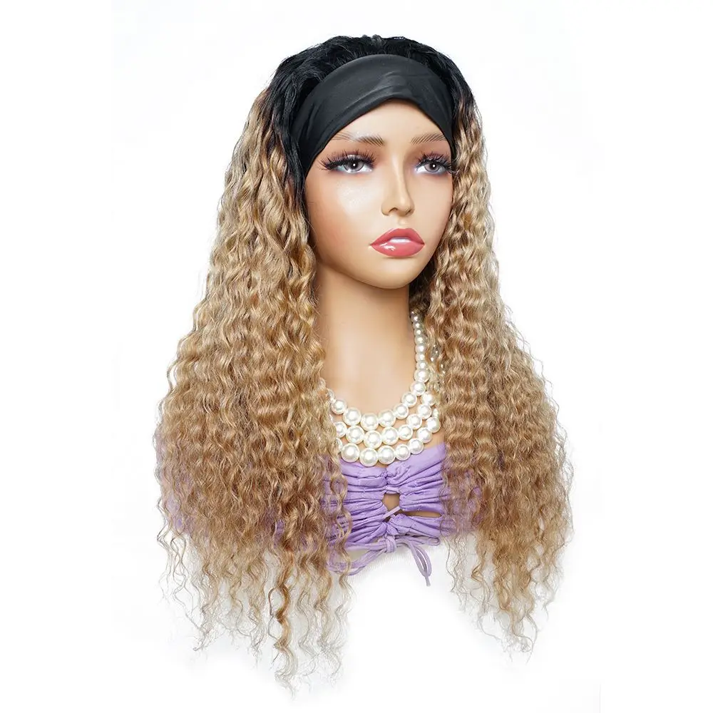 1B27 Ombre Honey Blonde Glueless Deep Wave Headband Wig Human Hair Full Machine Made Brazilian Remy Wig For Women 180% Density