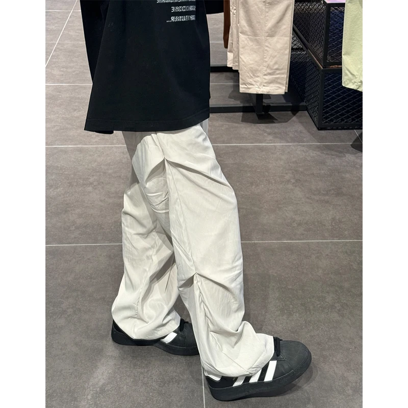 

ay White Folded Qui Dry Men's Summer Thin American Ice Silk Cool Feeling Outdoor Paratrooper Straight Leg Casual Pants