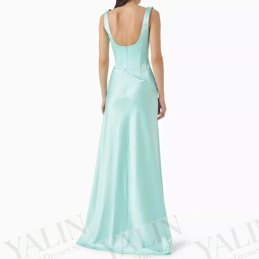 Women's A-line Evening Dresses Floor-length Scoop-neck Sleeveless Prom Gown Fashion Crystal Backless Draped Customized Gowns