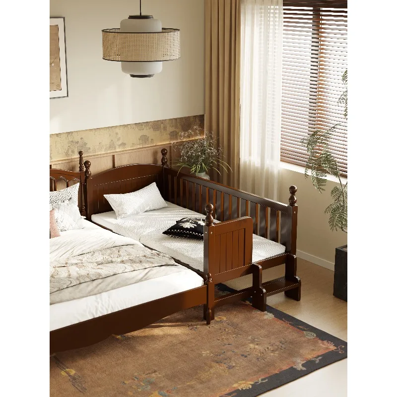 

Home Splicing bed with Solid wood bed can be lifted and lowered Small bedside bed Customized widened crib