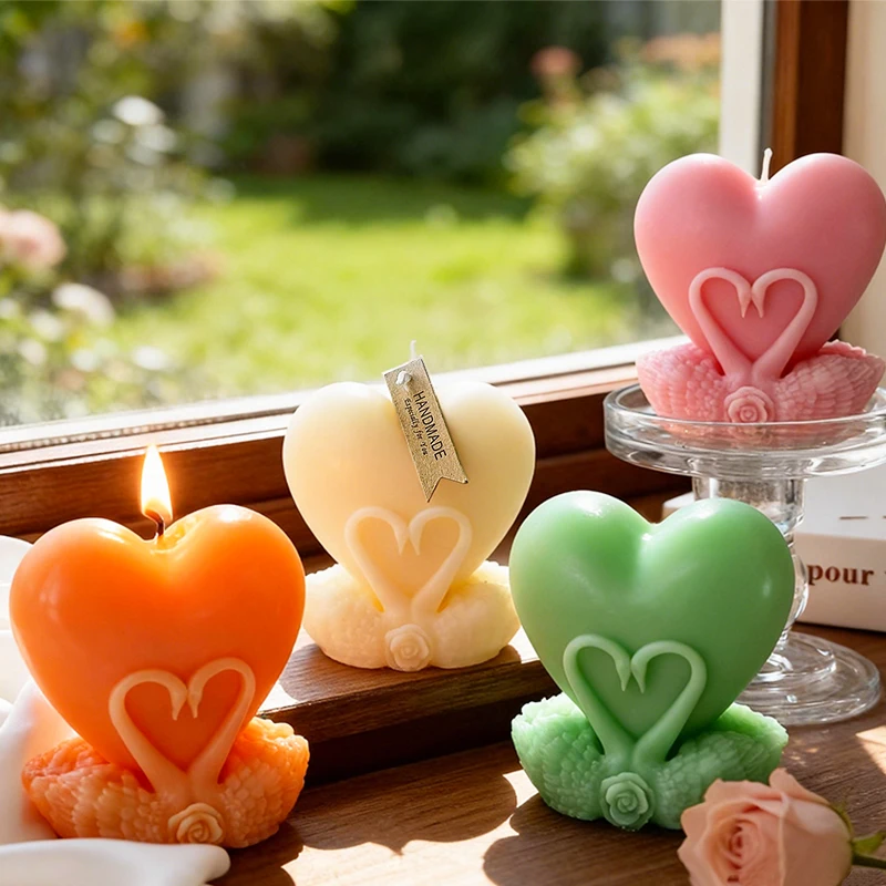 3D Swan Heart Candle Silicone Mold Valentine\'s Day Handmade Gifts SwanPlaster Resin Ornaments Mould Soap Candle Making Supplies