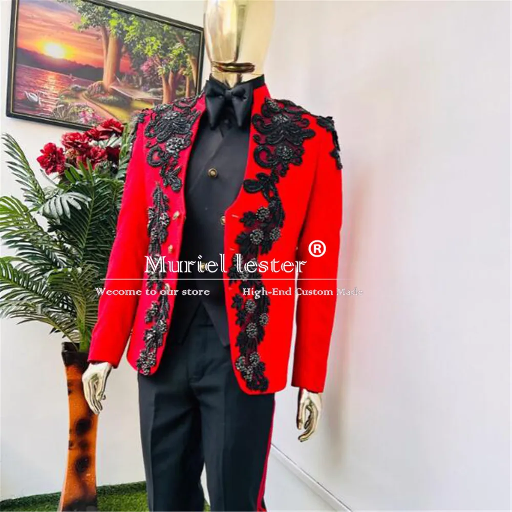 Trajes de flores con cuentas de cristales brillantes para hombres, chaqueta de diseño italiano de lujo, chaleco, pantalones, esmoquin Formal de fiesta para novio, 3 piezas