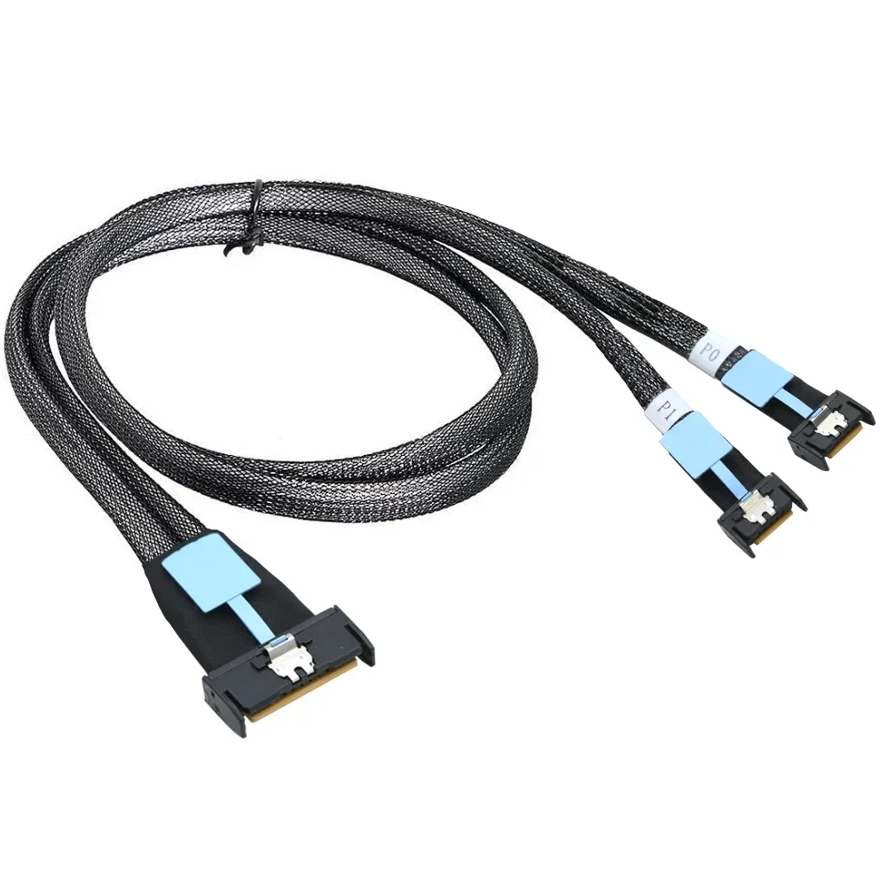 MCIO 8i 5.0 SFF-8654 8I to 2 MCIO SFF-8654 4I Slimline Cable with GEN5 Slimline for PC Hardware