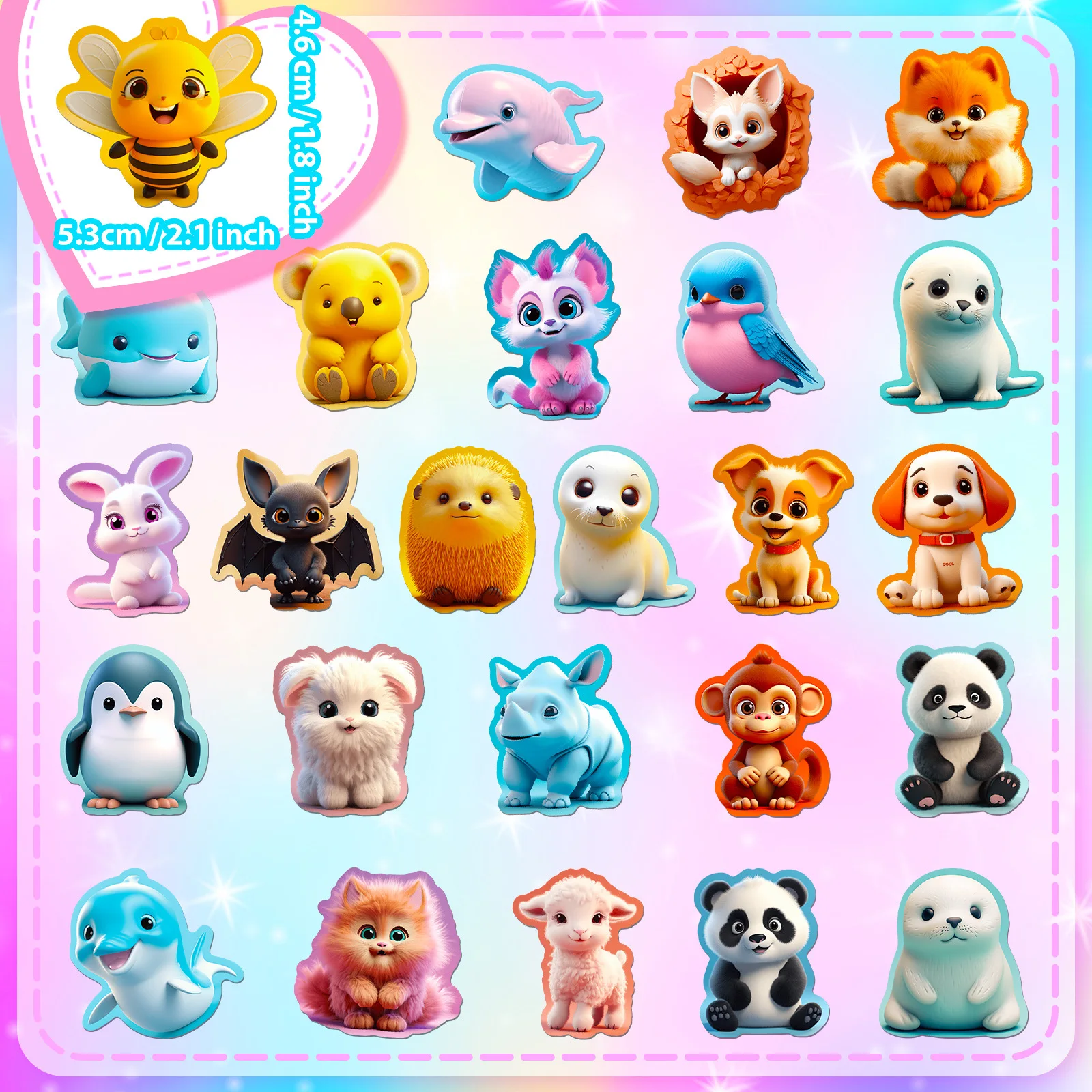 100PCS Cute 3D Cartoon Animal PVC Stickers Aesthetics Mobile Phone Computer Cup Decoration Scrapbook Office Decoration Supplies