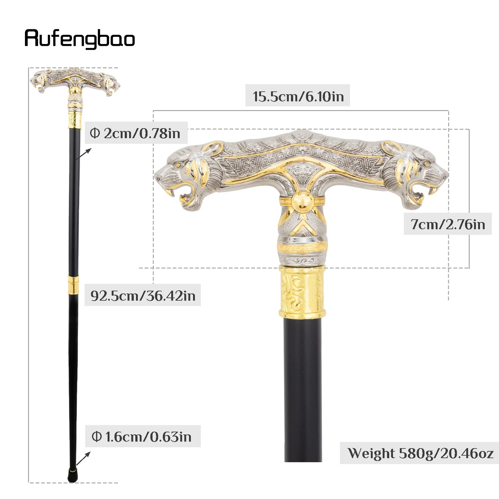 Golden White Double Head Leopard Decorative Cane for Halloween for Cosplay and Parties, for Cosplay & Party 92cm