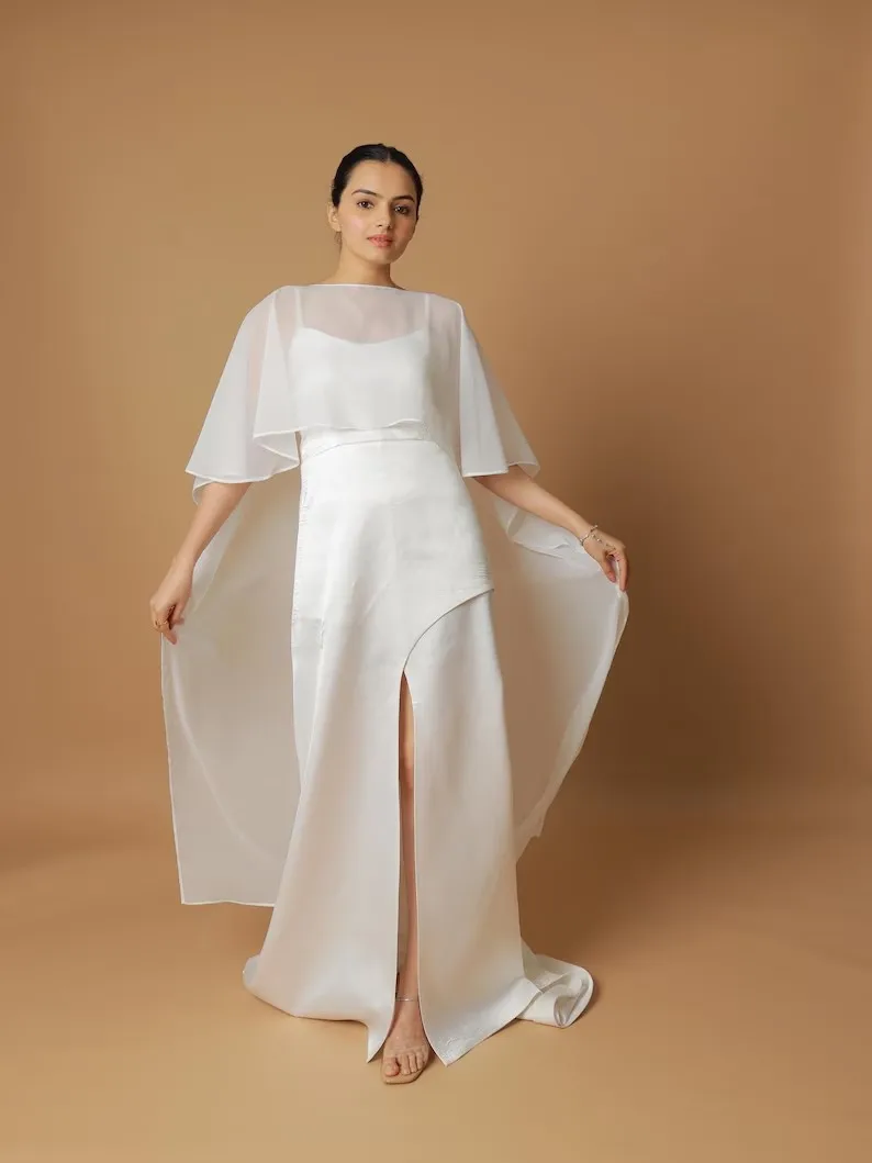 Chiffon Wedding Cloak Short Front Long Back Bride Capes Bridal Shrug Formal Party Boleros Women Capes