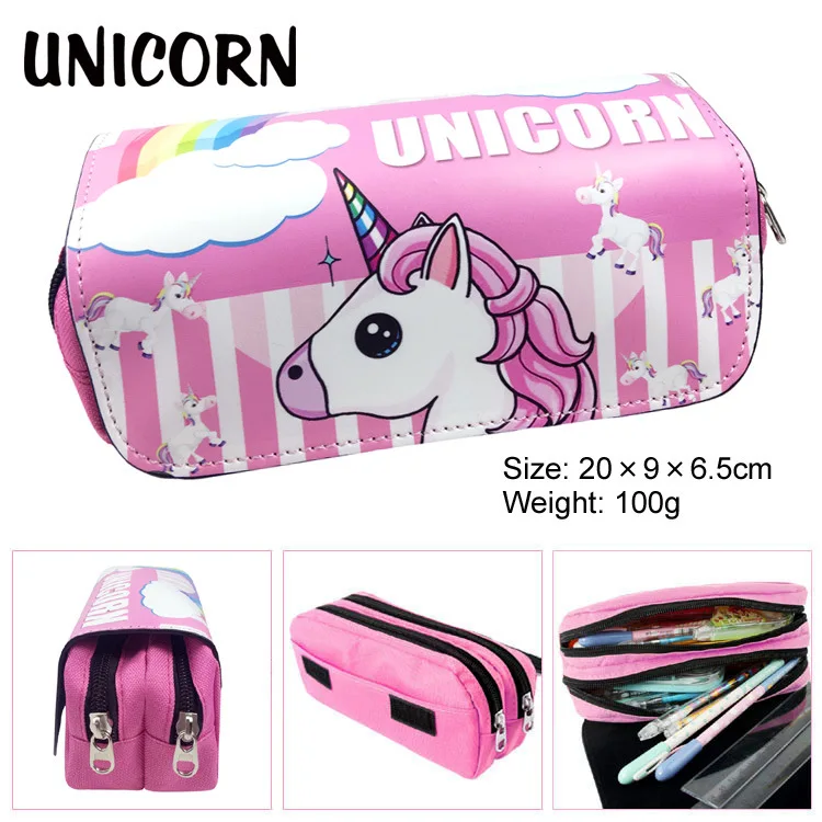 Children Cartoon Cute Contrast Unicorn Pen Bags Korean Creative Double-layer Large Capacity Girls Boys Storage Bag for Kids Hot