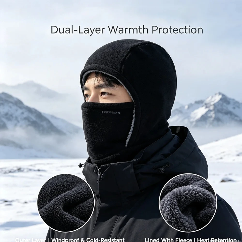Fleece-Balaclava Fahrradkappe Kältebeständig Winddicht Warme Kapuze und Mütze Verdickte Thermische Ski-Winddichte Kappe für Damen und Herren – Detail 6