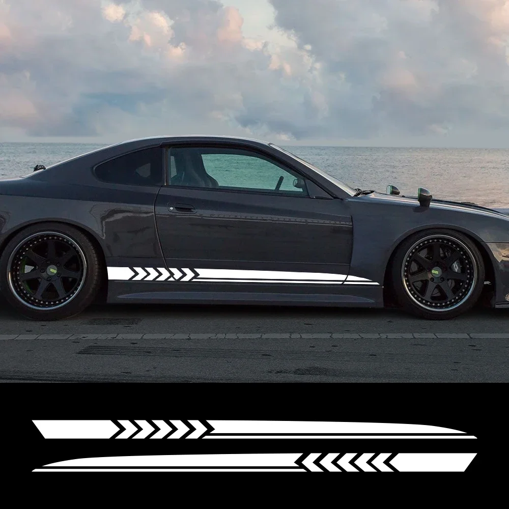 

2Pcs Car Side Skirt Sticker Universal Long Stripe Auto Vinyl Film Wrap Stickers Anti-Scratches DIY Auto Decoration Accessories