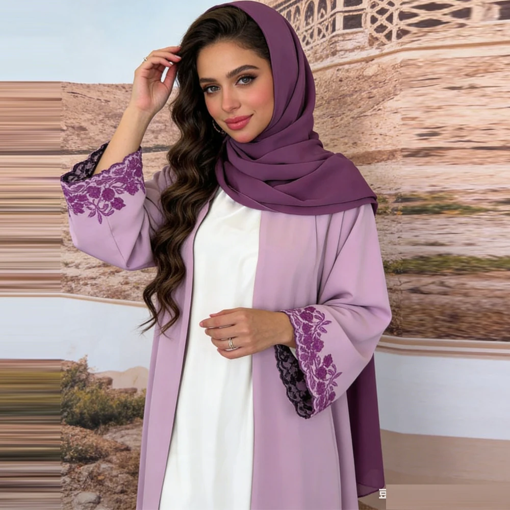 

Ramadan Embroidery Open Abaya Dubai Kaftan Women Muslim Hijab Dress Turkey Kaftan Kebaya Islam Kimono Cardigan Jalabiya Djellaba