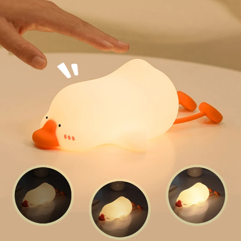 Cute Silicone Night Light Animal Night Light RGB Atmosphere Lamp Big White Goose Indoor Desktop Decoration Children Holiday Gift