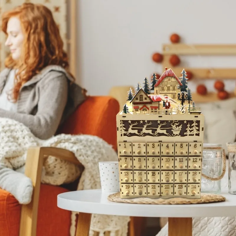 

Creative Christmas Advent Calendar 24 Day Countdown Wooden Village Scene Decor Holiday Tabletop Display Festive Ornament Xmas