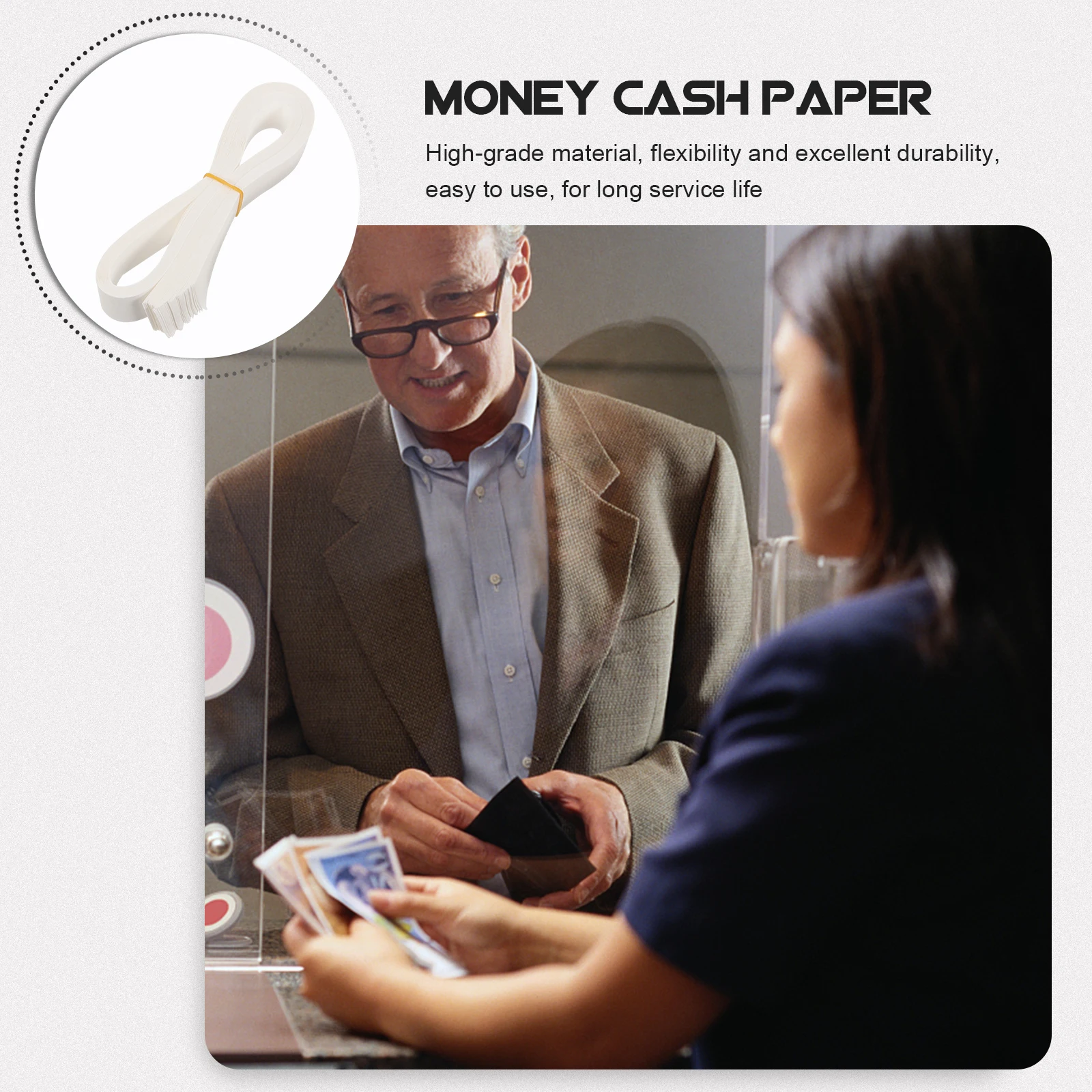 

200 Pcs White 52cm Bill Wrappers Money Straps Cash Bands Currency Organizer for Bank Supermarket High Durability