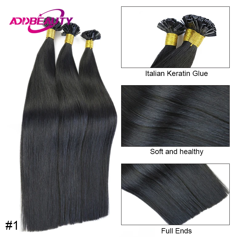 Extensiones de cabello humano virgen liso, extensiones de cabello de punta plana, cabello humano grueso de alta calidad, cápsula de extremo de queratina