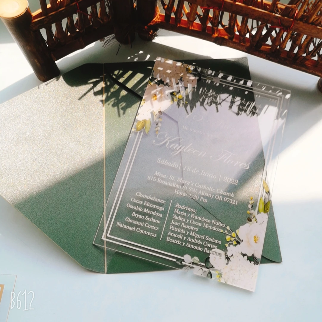 Custom Acrylic Wedding Invitation,Printed Gold Box, Acrylic Menu,Save the Date Card,Acrylic Wedding Anniversary Invitations