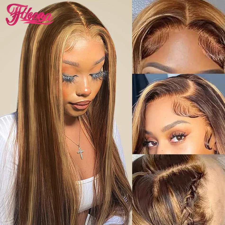 

13x4 13x6 HD Transparent Lace Front Wig Straight Colored Highlight Human Hair Wigs for Women Brazilian Pre Plucked 4x4 Lace Wigs