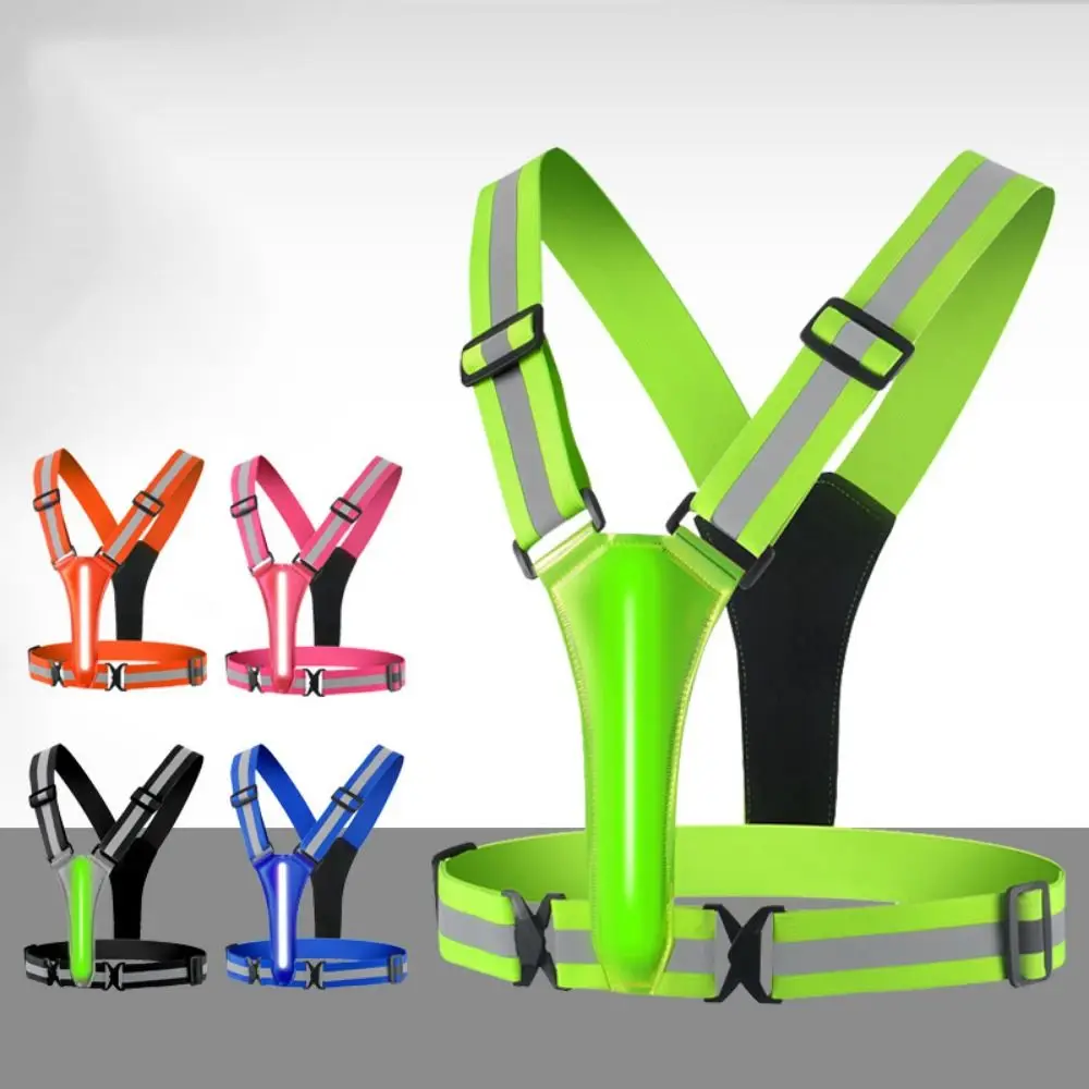 USB Rechargeable LED Reflective Vest High Visibility Reflective Strap Running Gear 3 Light Modes Warning