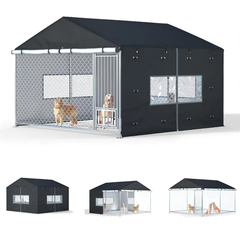 

Outdoor Dog Kennel Cover Full Coverage for 10'Dx10'Wx7'H Dog Cages,600D Heavy Duty Waterproof Large Dog Kennel Cover,Black