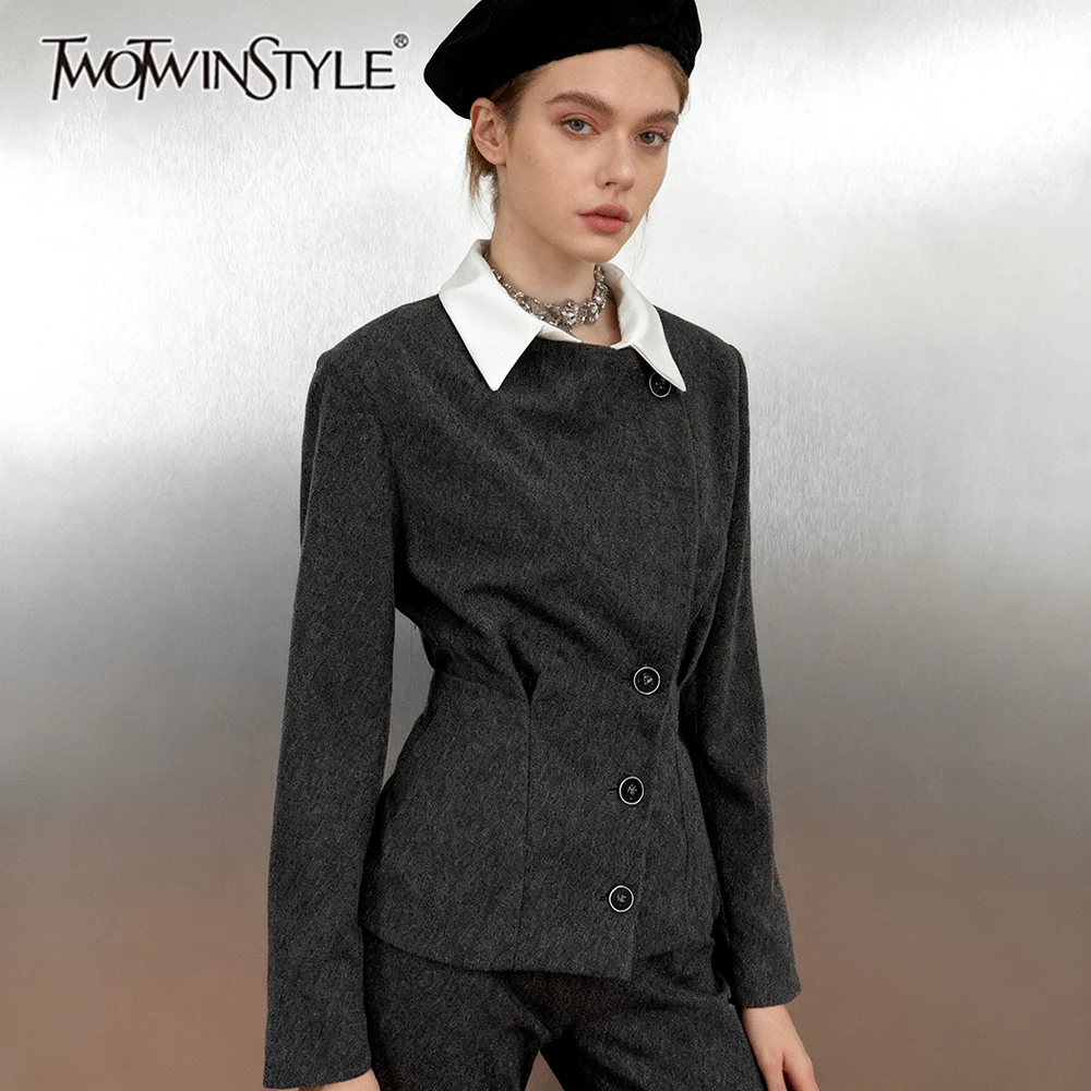 

TWOTWINSTYLE хитовые цвета для похудения, однобортные элегантные пальто для женщин, туника с длинными рукавами и лацканами, дизайнерское пальто Sense, женское пальто