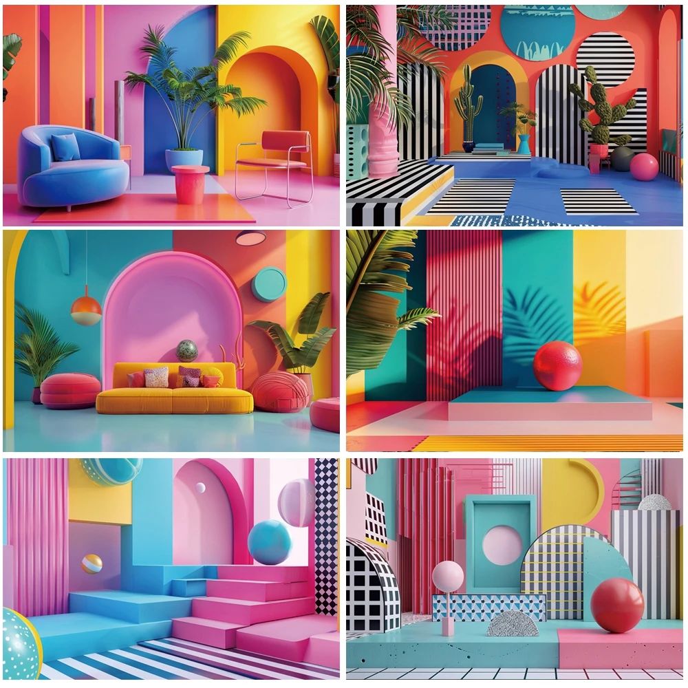 

MOON.QG Colorful Modern Interior Photo Background 3D Tropical Plant Geometric Backdrops For Photography Photo Studio Photobooth