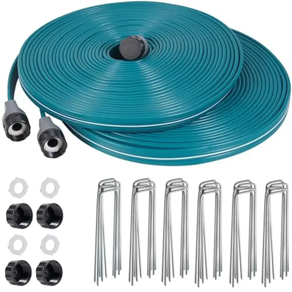 

Пакет шлангов для беспокойства, 50-футовый спринклер для полива садового газона, гибкий и прочный со стальными кольями, эффективная экономия воды и экономия времени