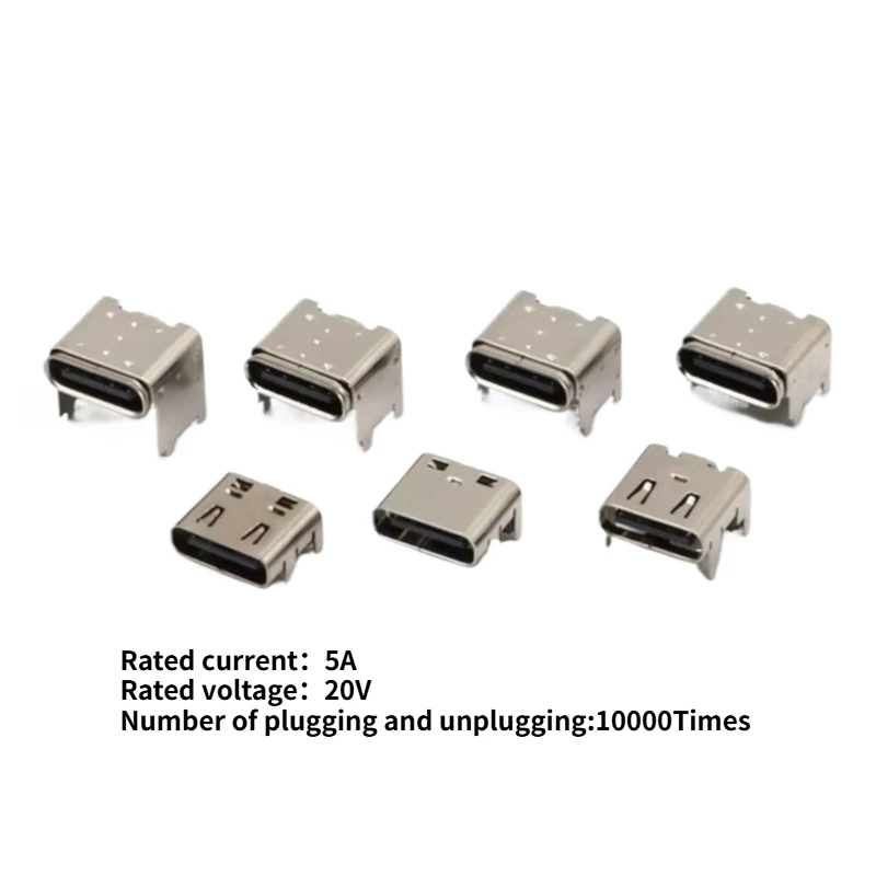 5PCS Type-C Female Connector 16P Pad Height Options 1.0/1.6/2.5/3.0/4.3mm Four-Pin Plug Board USB for Electronic Components