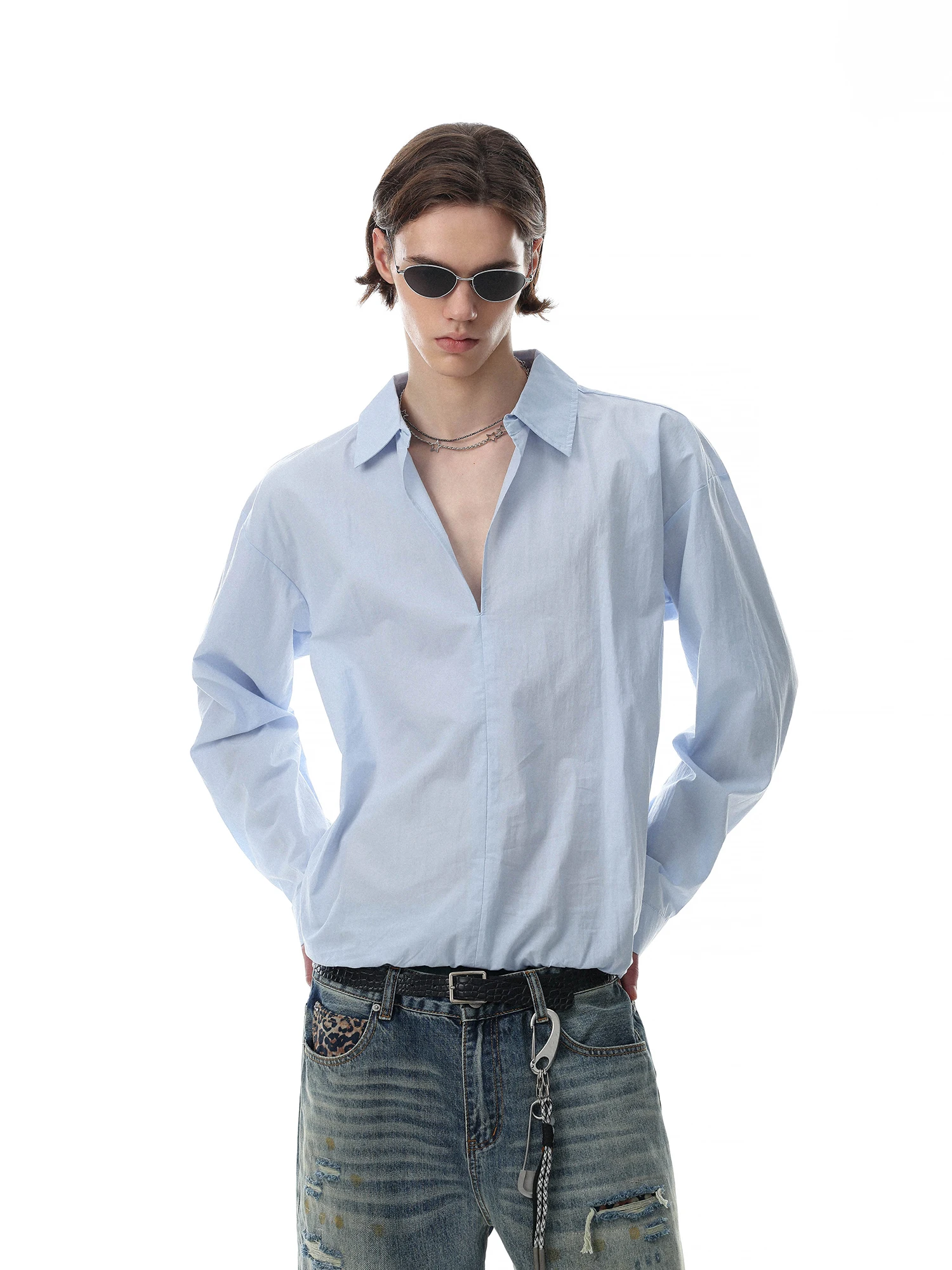American Style Loose Fit Long Sleeve Shirt Pure Color Turn-down Collar Open Front Versatile Cotton Shirt for Men And Women