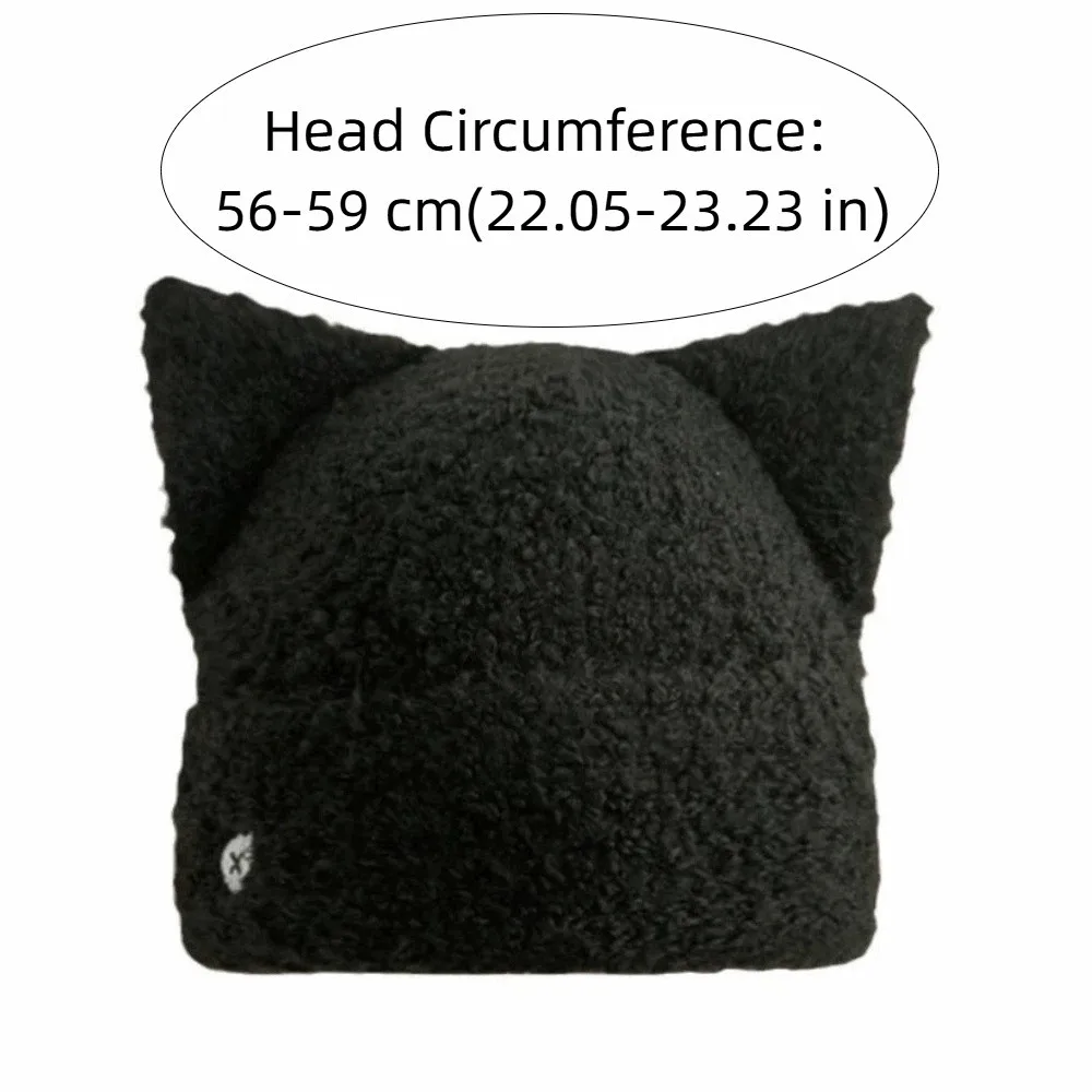 Ins-Style-Mütze aus Polyester mit Katzenohren, weich und flauschig, übt keinen Druck auf den Kopf aus, Plüsch-Beanie, leichte, bequeme, warme Strickmütze, ideal für den täglichen Gebrauch. – Detail 1