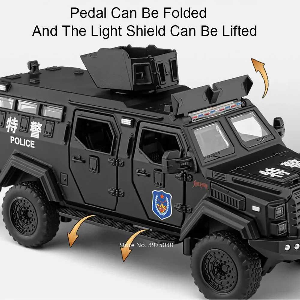 Coches de juguete blindados con dientes de sable 1:32, modelos en miniatura, coches blindados con música ligera, vehículos a prueba de explosiones, regalos para niños pequeños