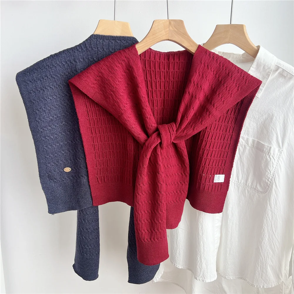 Chal de Punto con Cadena de Color Sólido Estilo Chanel para Mujer, Chaleco Decorativo Versátil para Primavera y Otoño, Cuello Falso