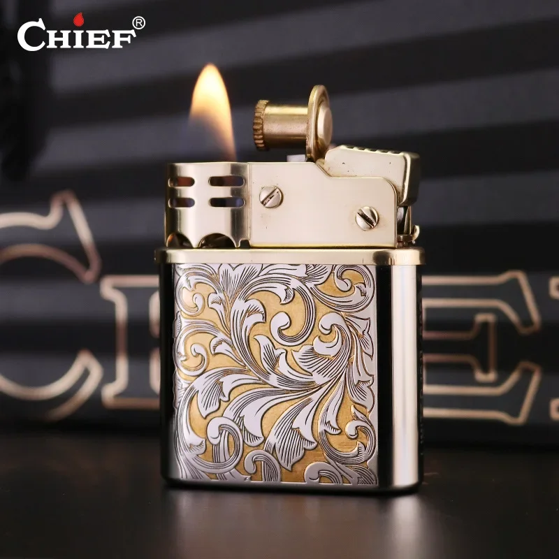 

CHIEF Retro Brass Kicking Cap Mechanical catapult Lighter Windproof Vintage Fuel Kerosiene Oil Lighter with Classic Design