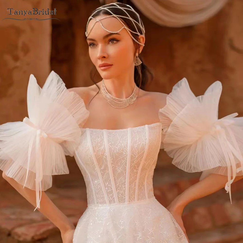 

Pleats Tulle Detachable Wedding Sleeve Romantic Fashion Bow Puff Bridal Arm Accessories Chic DG229