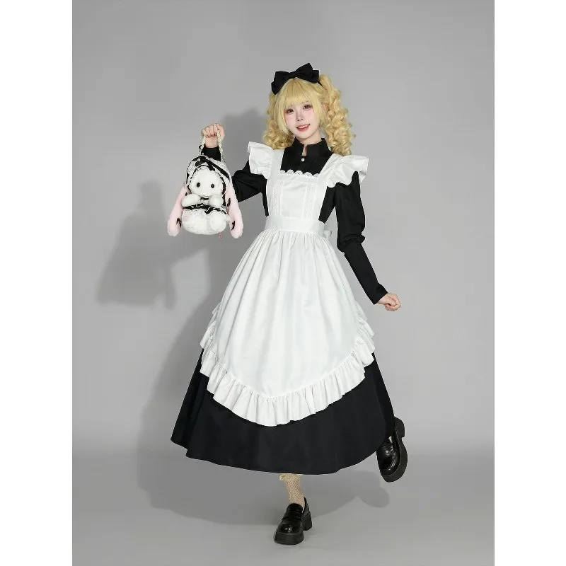 

New Anime Women's Black White Maid Dress Lolita Cosplay Costume Sweet Cute Housekeeper Dress Japanese Uniforms French Court Maid