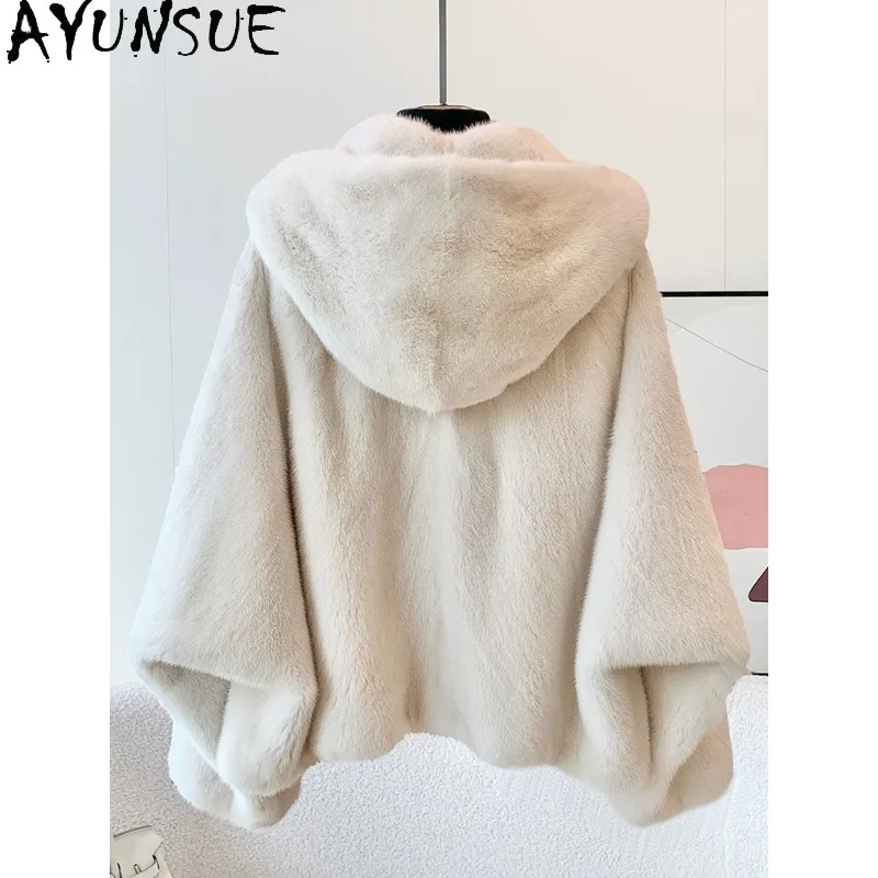 AYUNSUE Purple Label Velvet Whole Mink Fur Coat Woman Winter Jacket Hooded Tops for Woman Casual Stylish Woman Clothes Fourrure