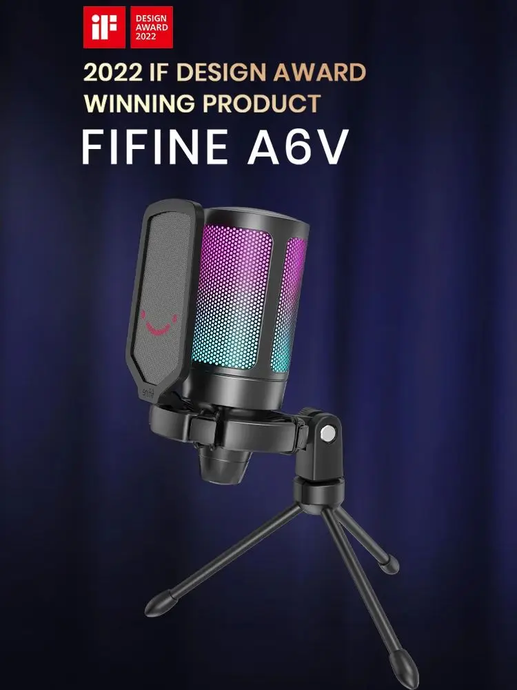 FIFINE Ampligame mikrofon USB do transmisji strumieniowej z filtr Pop mocowaniem i kontrolą wzmocnienia, mikrofon pojemnościowy dla PC/MAC -A6V — zdjęcie produktu 7