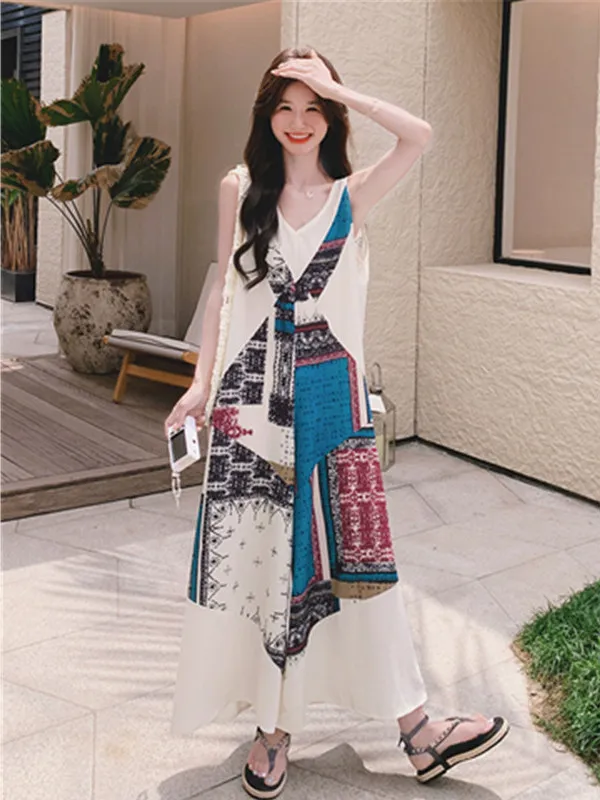 

Slimming Wide Leg Pants n Print ter Ne Long Thin Women's Summer New Sle Faionable One-Piece Suit High Waist