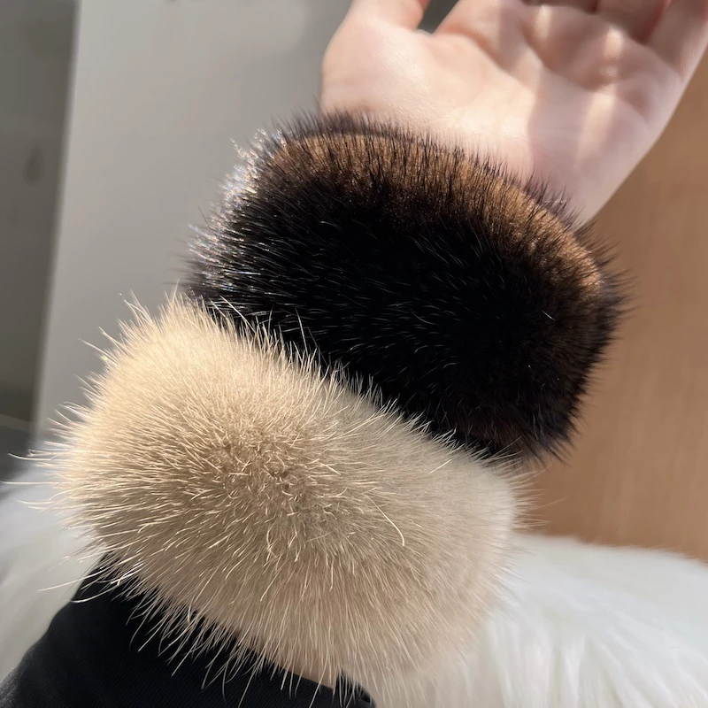 2026 New Style mink Fur Cuff Arm Warmer Lady Bracelet Real Fur Wristband Glove High Quality Fox fur Cuffs Hot Sale Wrist Warmer