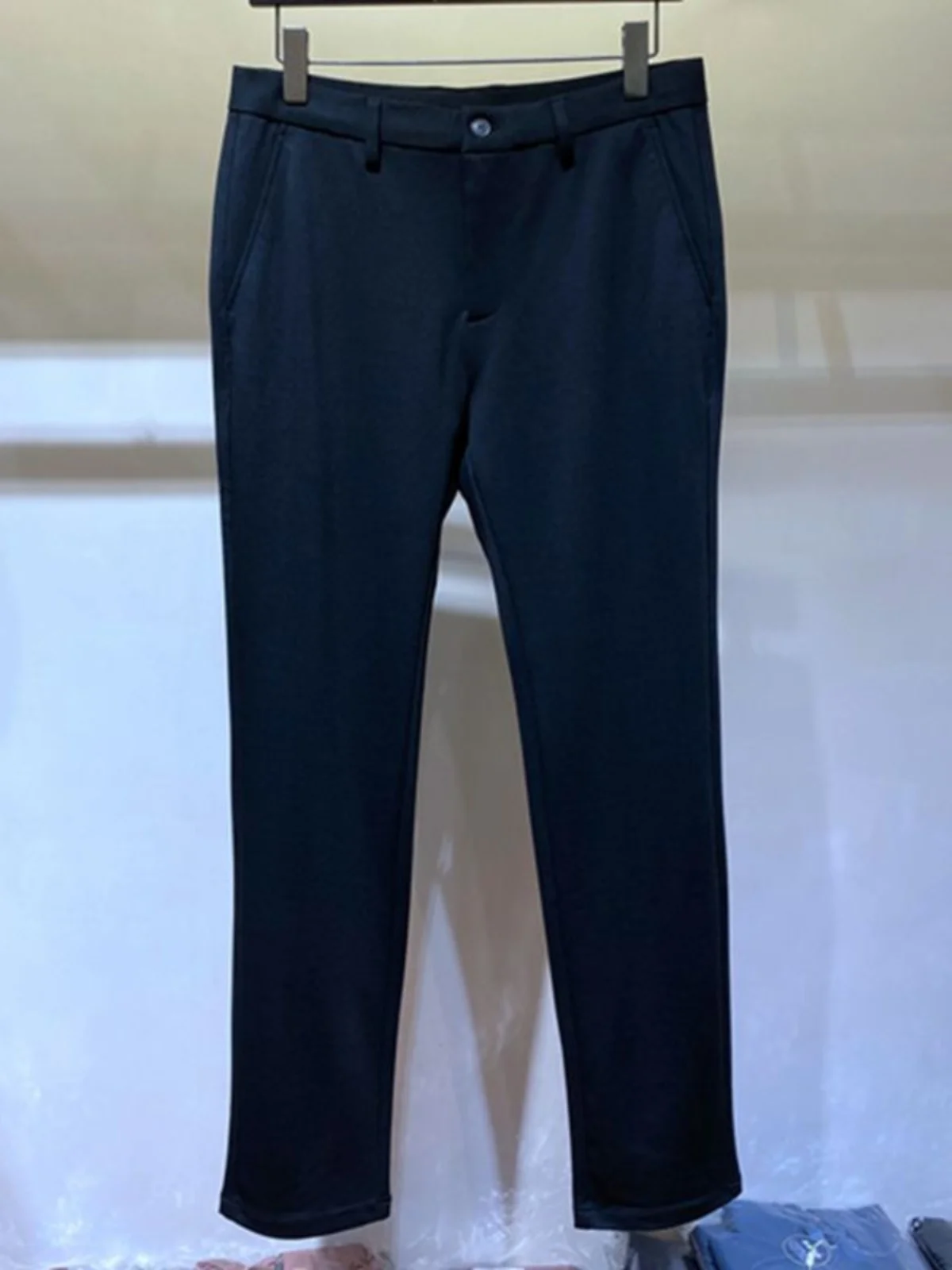 

Busin Casual Men's Bla Straight Leg Elastic Fabric Skin-friendly Leisure Pants Youth Polyester Fiber Straight Tube Trousers