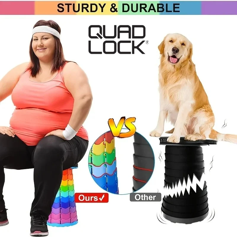 

QUAD LOCK Rainbow Folding Stool Adjustable Height Portable Collapsible Compact for Camping Fishing Outdoor Activities camping