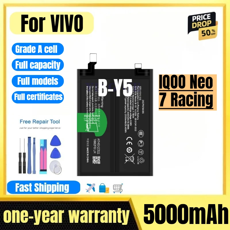 

B-Y5 for VIVO IQOO Neo 7 Racing Phone Battery 0 Cycle High Quality High Capacity Replacement Bateria Grade A Cell with Tools