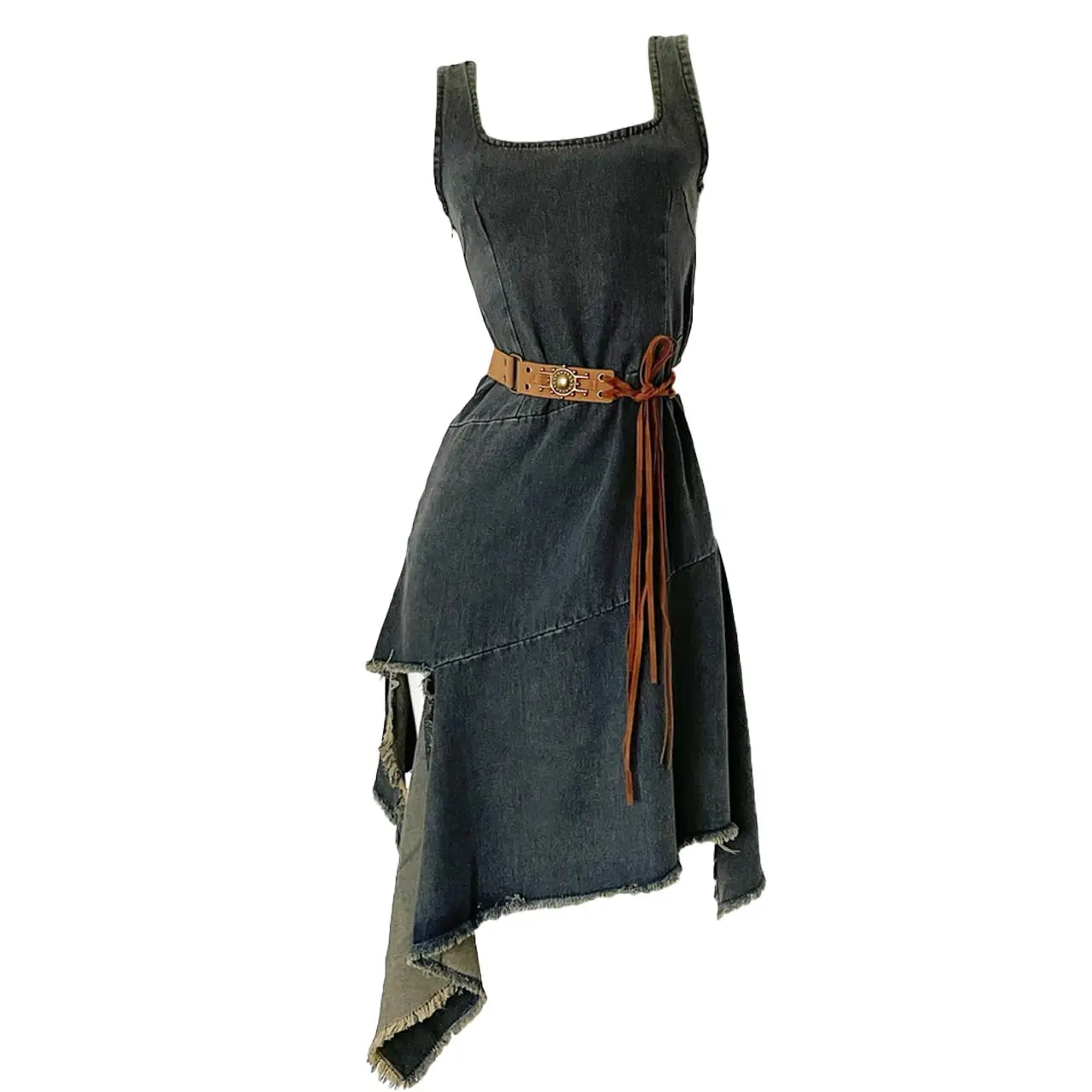 Women Summer Fashion Bohemian Tank Denim Dress Mesh Skirts Two Piece Suits 2025 New Ethnic Asymmetrical Jeans Dresses Skirt Sets