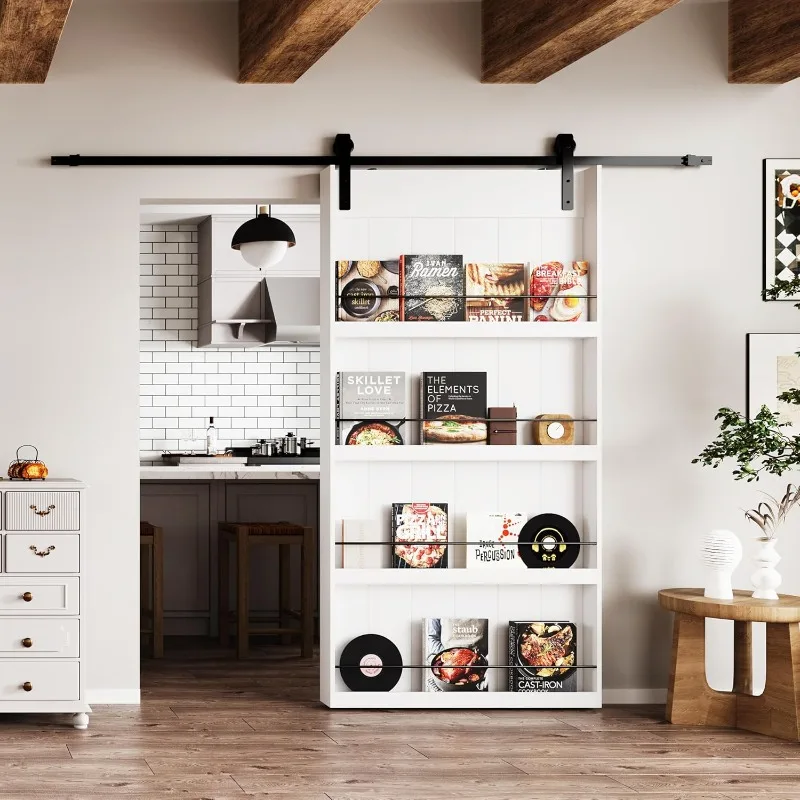 

48in x 84in Sliding Barn Door, Shelf Style, Made of Primed MDF, Sliding Door with 8ft Hardware Kit, Need to Assemble