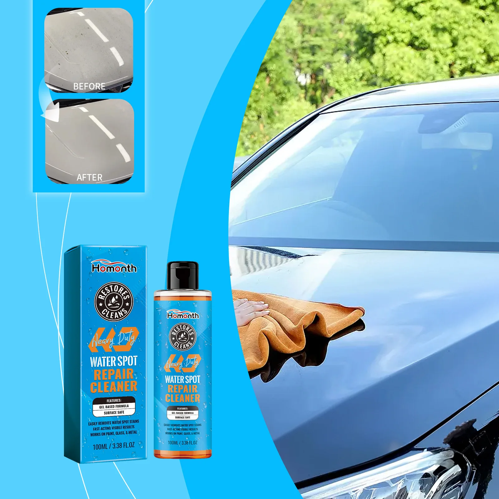 Car Water Spot Remover Hydrophobic Rainproof Long-Lasting Metal Windshield Detailing Restores Shine Clear Vision Car Care Agent