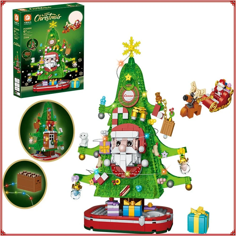 Creativo con luci Albero di Natale Casa Building Blocks Regalo e accessori Decorazione Modello Giocattoli assemblati per regali per bambini