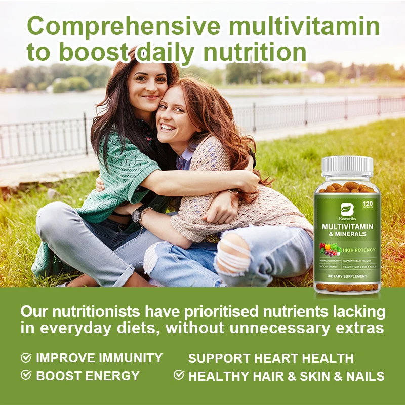 BEWORTHS Multivitamin & Minerals Capsules Adult Daily Vitamin Supplements Iron,lodine,Zinc,Selenium and Vitamin A,B,C,D3 & K2