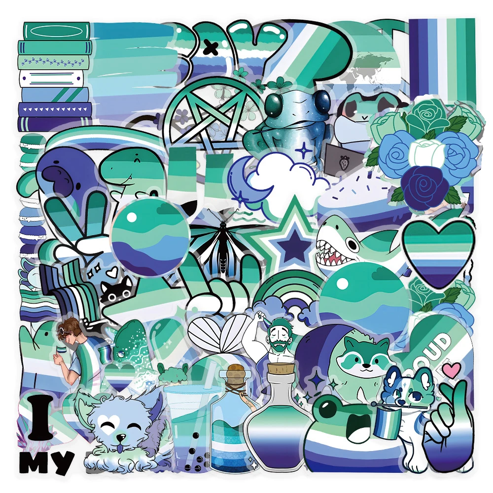 

10/30/50pcs PET Blue Aromantic Pride Transparent Stickers Cartoon Decal Kid Toy DIY Scrapbook Guitar Laptop Car PVC Sticker Gift
