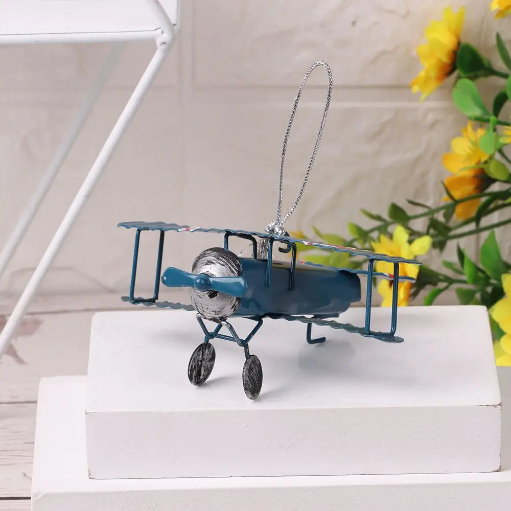 1Pc Mini Biplane Figurines for Home Decor Metal Iron Air Plane Model Aircraft Vintage Hanging Planes Miniature Kids Gifts 2023